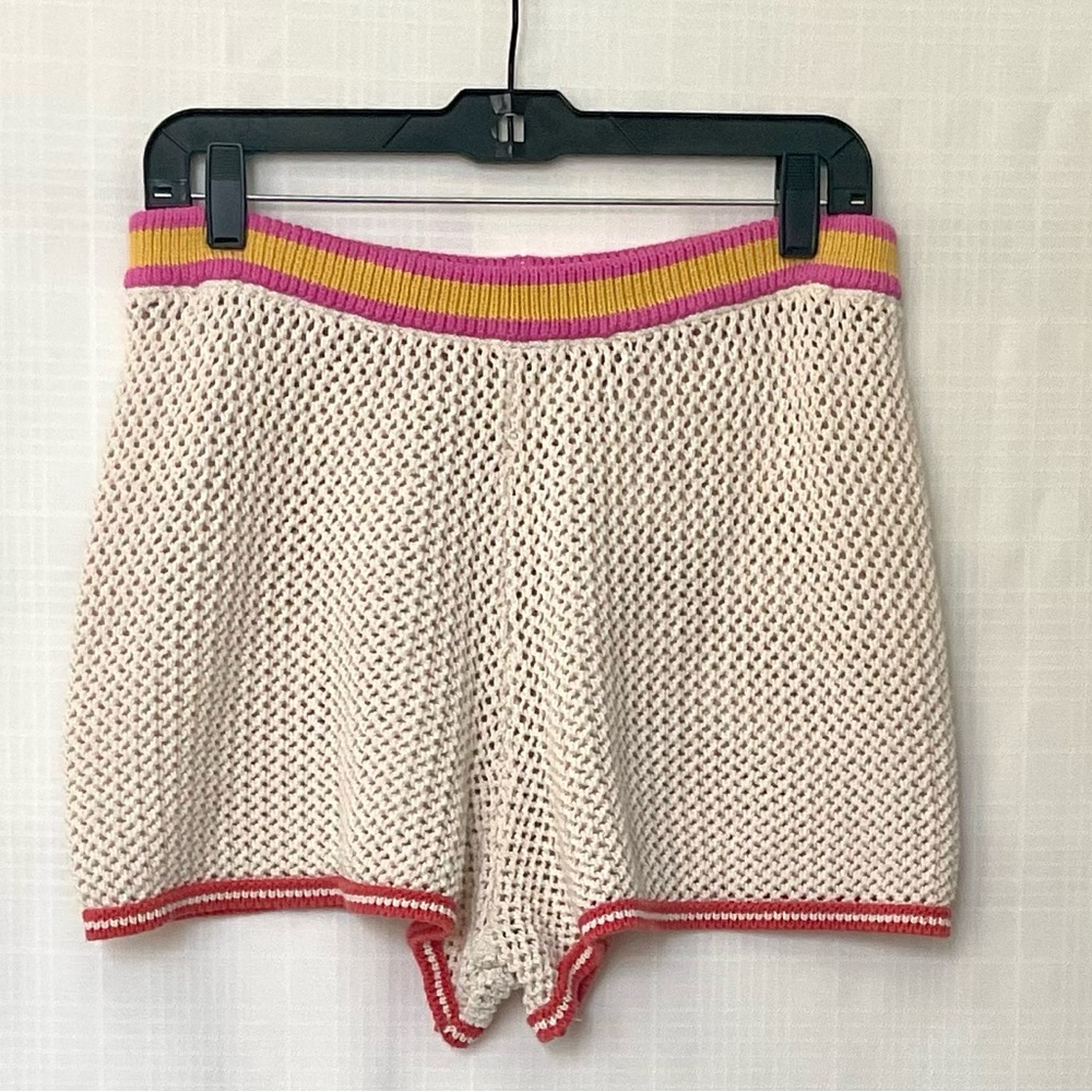 Aerie Offline Cream, yellow and Pink High Waist open in weave Knit Shorts - Picture 1 of 6